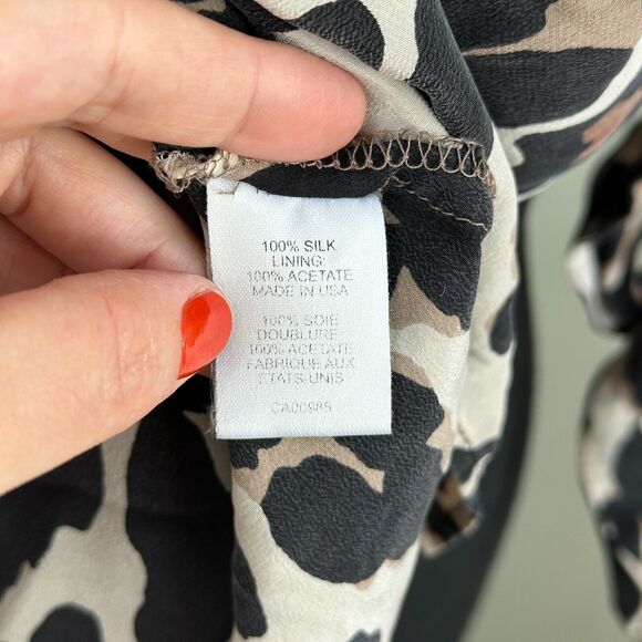 Y2K Nanette Lepore 100% Silk Blouse 8 Leopard Puff Sleeve Peasant Top Fairy Mob - Picture 10 of 14